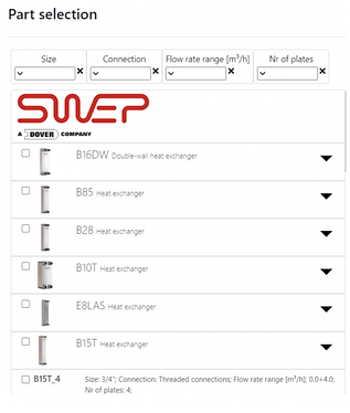 SWEP Catalogue in Hysopt Software